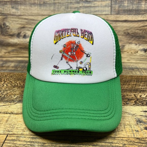 Grateful Dead Mens Trucker Hat Green Snapback 1992 Summer Tour Retro Ball Cap - Picture 2 of 8